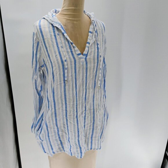 Blue Island Women’s Long Sleeve White Navy Striped Cover Size M - Picture 1 of 14